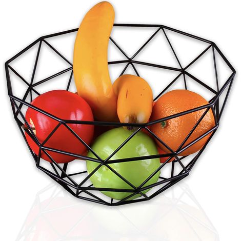 Panier à Fruits de table en Métal – DESIGN MODERNE ET GÉOMÉTRIQUE – Panier à Fruits, agrumes, Noix, Aliments – Porte Fruits de Centre de Table ouvert – Couleur Noir (1/5)