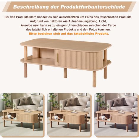 Table basse 110×55×45cm en MDF, table de salon avec porte enroulable, compartiments de rangement ouverts, charge maximale 60 kg, style scandinave, table basse, table d'appoint, finition bois (1/2)