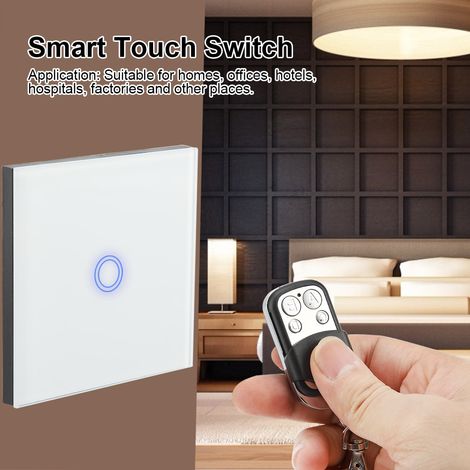 Smart-Touch-Schalter mit 1-Wege-Blende aus gehärtetem Glas und drahtloser Fernbedienung (Weiß) (1/5)