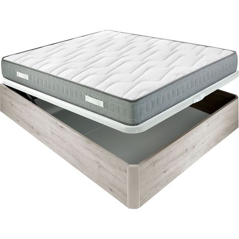 Colchón muelles ensacados Spring 22 cm Firme + Canapé abatible madera 3D transpirable altura 34 cm  150x190 cm - Nordico (1/2)