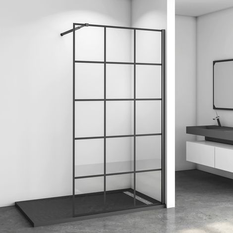 100x200cm Schwarze Gittermuster FormDuschabtrennung 8mm Nano ESG Duschwand Duschabtrennung + 73-120cm Stabilisator (1/5)
