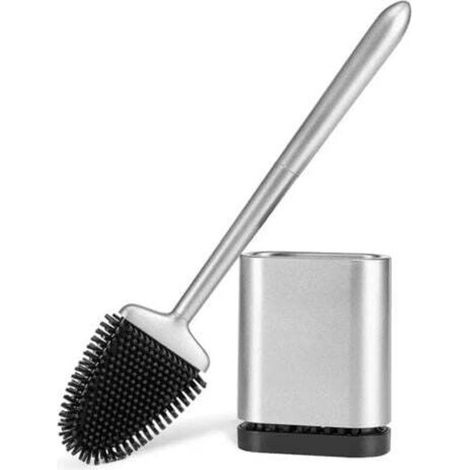 Silikon-WC-Bürste, Silikon-WC-Bürste mit Halter, flache, schnelltrocknende Wand-WC-Bürste mit langem Griff, Badezimmer-WC-Bürste