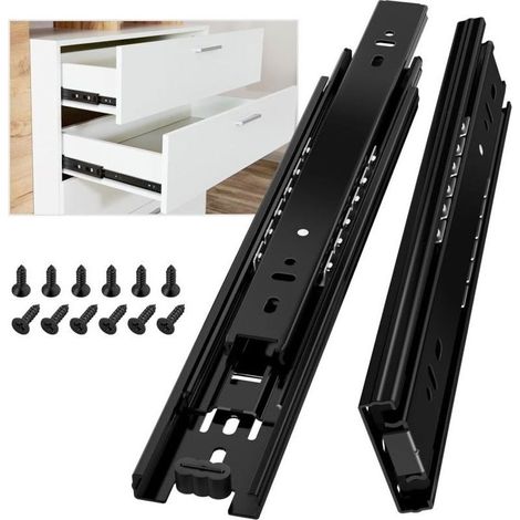 Coulisse de tiroir 250 mm, coulisse latérale, rail coulissant, coulisse à billes à extension totale pour meubles de cuisine, capacité de charge 45 kg, noir, 1 unité (1/4)