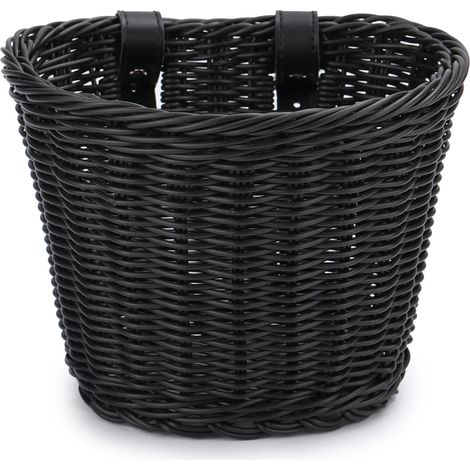 (Noir) Panier de vélo enfant tissé à la main avec sonnette et autocollants (1/5)