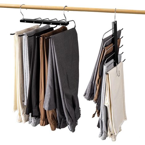 Youyijia 5-Layer Trouser Hangers Space Saving 2-Pack Multi-Functional Wardrobe Organizers Non-Slip Pants Hangers Closet Organizers for Jeans Clothes Scarves and Towels (Black) (1/5)