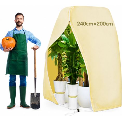Winterschutz für Pflanzen,Atmungsaktiv 80 g/m² Winterschutz Kübelpflanzensack pflanzenschutz Winter mit Reißverschluss und Zugband Beige(200 240cm) (1/5)