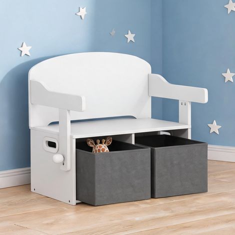 Coffre à jouets 3 en 1 blanc avec table et chaises 2 bacs en (1/5)