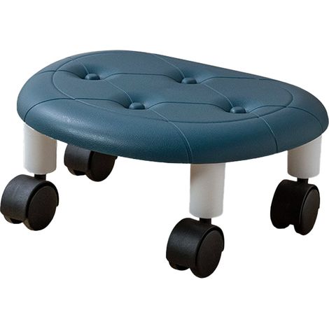 Tabouret roulant bas en simili cuir bleu avec roulettes pivotantes, structure plastique compacte 33x15x26cm pour salon (1/5)