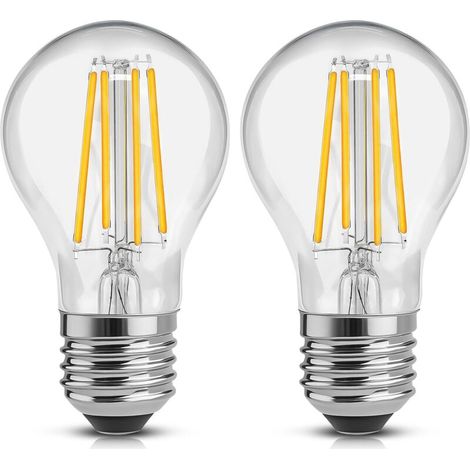 Bombilla LED E27, blanco cálido 2700k, A60, base de rosca grande, 6W (equivalente a halógena de 60W), bombilla decorativa con base E27, forma de pera, 600 lúmenes, no regulable, paquete de 2