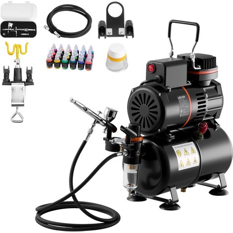 Kit Aérographe avec Compresseur d’Air 1/6 HP et Réservoir, Compresseur Aérographe avec 1 Pistolet à Double Action, 1 Buse, Tuyau, Peinture Acrylique, 2 Ventilateurs, Décoration Pâtisserie (1/5)