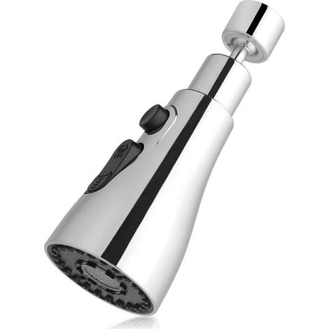 Douchette de cuisine pour robinet, tête rotative 360° avec 3 modes de jet, aérateur et adaptateur universel, mitigeur d'évier en chrome, embout flexible pour évier. (1/5)