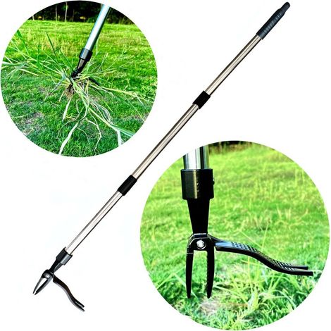 Désherbeur Métal - Manche Long Acier, Tête 4 Griffes, Retire Mauvaises Herbes Sans Se Pencher, Noir (1/5)