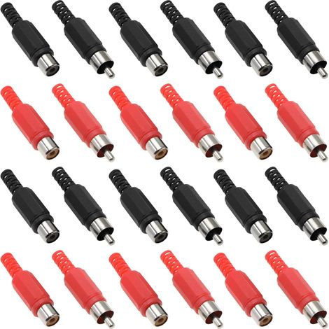 Lot de 40 adaptateurs de prise RCA audio vidéo de rechange RCA mâle et femelle (10 rouge noir mâle et 10 rouge noir femelle)