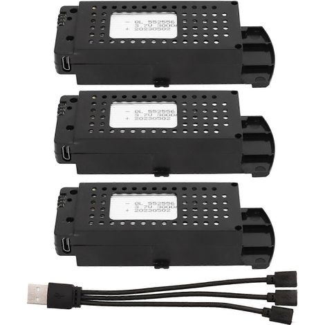 Lot de 3 batteries au lithium 3000 mAh pour avions radiocommandés, avec câble de charge, compatibles avec les modèles S6 et G6.