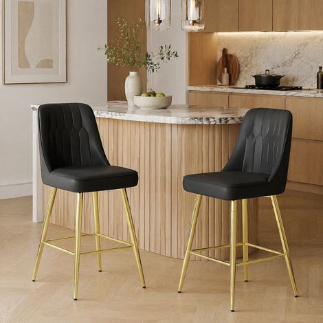 MEUBLIV Lot de 2 tabourets de bar 100 cm noir et or – repose-pieds (1/5)