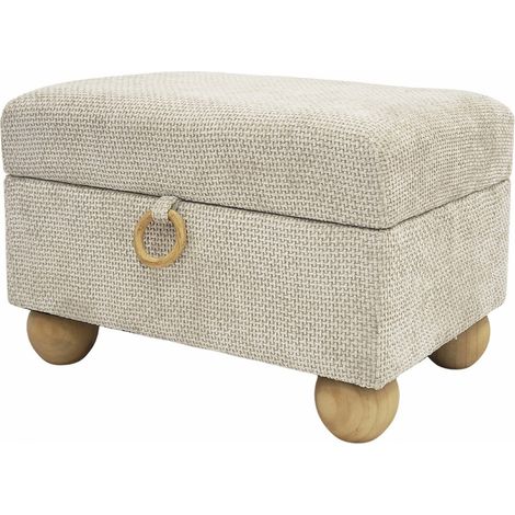 Tabouret beige en bois et tissu chiné style chaleureux - beige chiné et bois naturel (1/3)