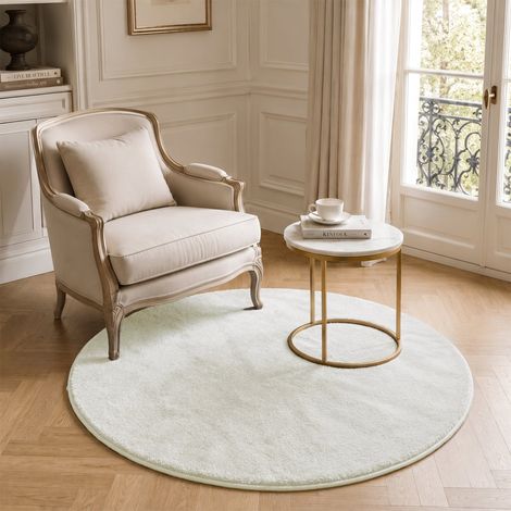 Tapis de salon poils ras doux antiderapant ф120cm uni crème