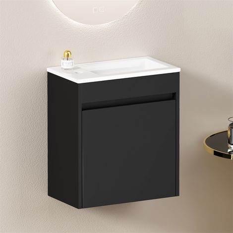 Meuble Lave-mains Noir 46cm - Meuble de Salle de Bain avec Vasque et Porte Soft-Close pour un Rangement Optimisé - Noir (1/5)