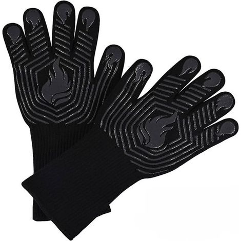 Guantes parrilla, resistentes calor fuego (1800 °F), guantes silicona antideslizantes horno, lavables aptos asar parrilla, acampar ahumar (negro) (1/5)