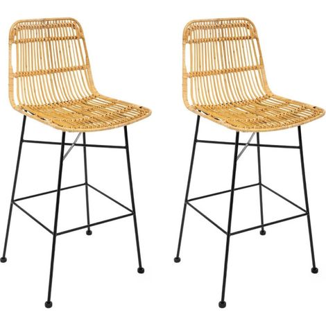 Lot de 2 Chaises de Bar Design "Kubu" 100cm Naturel (1/5)