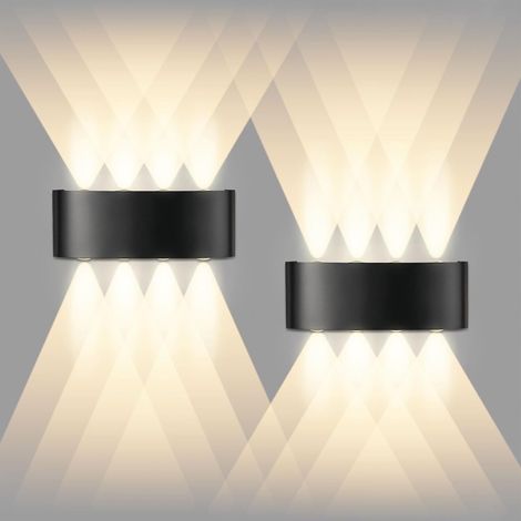 Lot de 2 Applique Murale LED Noir 8W,Intérieur Exterieur Murale,IP65 (1/4)