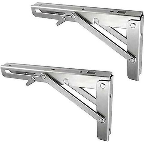Heavy Duty Stainless Steel Folding Shelf Brackets - Set of 2 90 Degree Right Angle Foldable Wall Bracket Load 100kg (1/4)