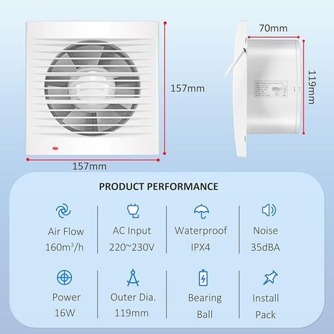120mm VMC Salle de Bain, VMC Extracteur, Extracteur d'Air Avec Clapet Anti Retour, 1m UE Prise pour Salle de Bain,Cuisine,Bureau,WC (1/5)
