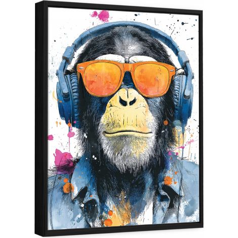 Tableau sur toile avec cadre noir – Graffiti de singe – 120 x 80 cm (1/5)