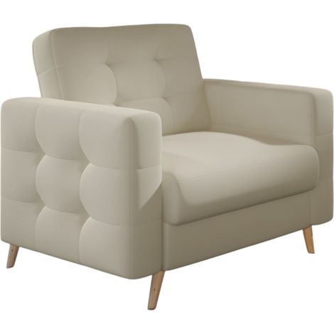 Fauteuil matelassé simili cuir beige clair et bois clair Anska (1/5)