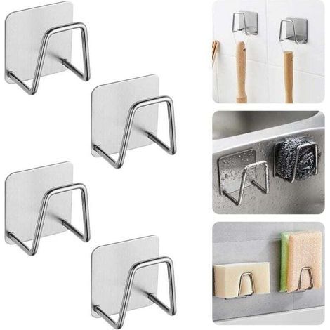 4 PCS Porte-Éponge Autocollant en Acier Inoxydable 5 5 3.2cm Porte Eponge Cuisine Evier Crochet Autocollant Adhesif Noir Support Eponge Evier Cuisine Inox Crochet pour Éponge Brosse (1/4)