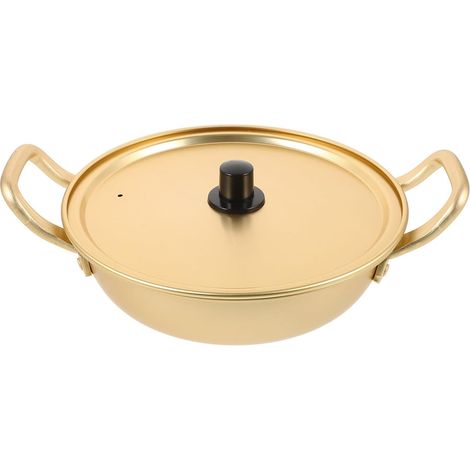 Marmite antiadhésive en aluminium jaune épais de 18 cm avec 2 poignées, pour la cuisson des nouilles instantanées et des soupes - ustensiles cuisine