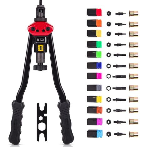 Riveter aveugle à riveter, outils de rivetage avec système de réglage d'écrous au total 12 mandrins M3 M4 M5, m6, m8, m10 M12, 10-24, 1/4-20, 5/16-18,3/8-16,1/2-13 +11 5 écrous à rivets (1/5)