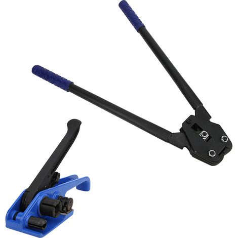 Pince à feuillard manuelle PP/PET, coupe-sertisseuse, outil de cerclage 16-19 mm, bleue, lot de 2 (1/5)