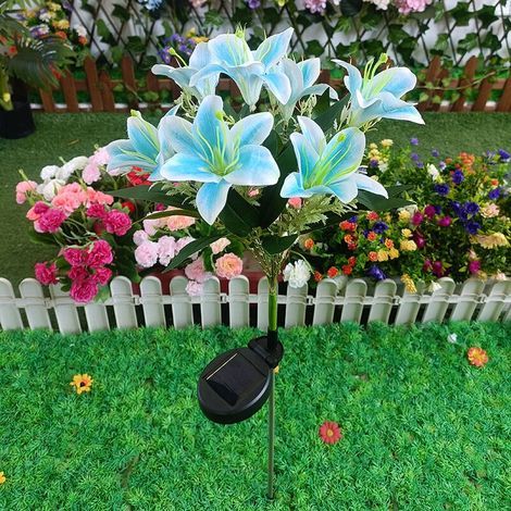 Lot de 2 lampes solaires de jardin avec 14 fleurs de lys, lampes solaires de jardin, lampes solaires de fleurs, lampes décoratives d'extérieur étanches (1/4)