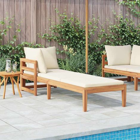 vidaXL Tumbona 1 reposabrazos con cojines crema madera maciza acacia (1/5)