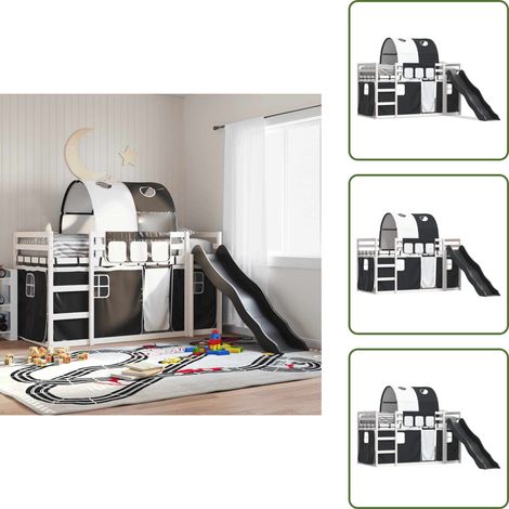 The Living Store Etagenbett mit Rutsche und Gardinen Weiß und Schwarz 90x200 cm - Hochbett für Kinder (1/5)