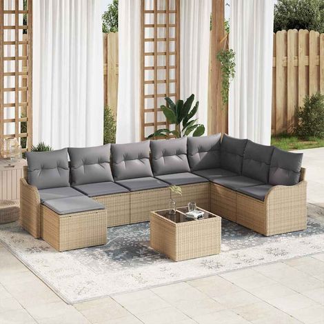 Gartensofa-set Beige Poly-Rattan