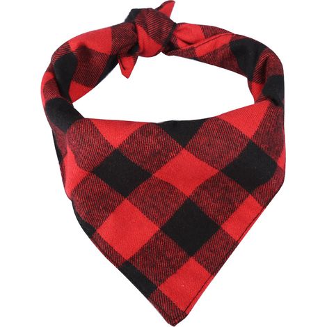 Collier écharpe pour chien et chiot, bavoir, bandage, bandana, motif écossais, noir et rouge (S)