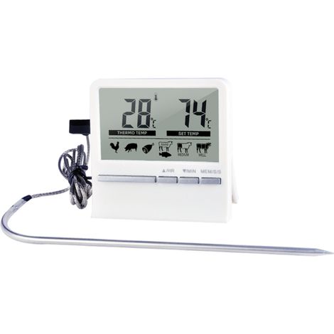Termometro e timer per carne con display LCD, sonda in acciaio inox, lettura digitale istantanea, ideale per barbecue, carne, latte e caffè. (1/5)