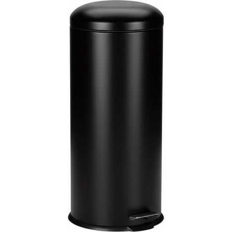 Cubo de basura Relaxdays 30 litros para cocina, cierre automático, asa y pedal, redondo, negro