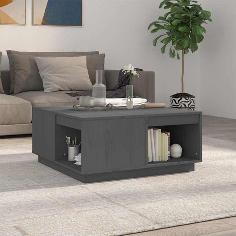 vidaXL Mesa de centro de madera maciza de pino gris 80x81x36,5 cm (1/5)
