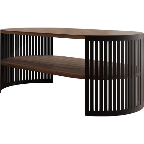 Mesa de centro Civer III, Negro + Nogal, 40x50x100cm, Diámetro: 0, Aglomerado laminado, Ovalada