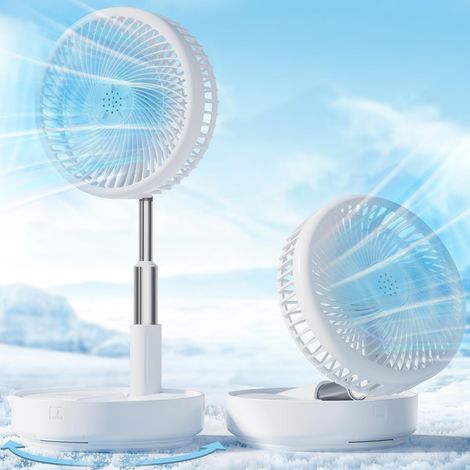 Ventilateur Oscillant Portable Réglable en Hauteur - Pliable, 4 Vitesses, USB Sans Fil pour Chambre, Bureau, Voyage - Blanc