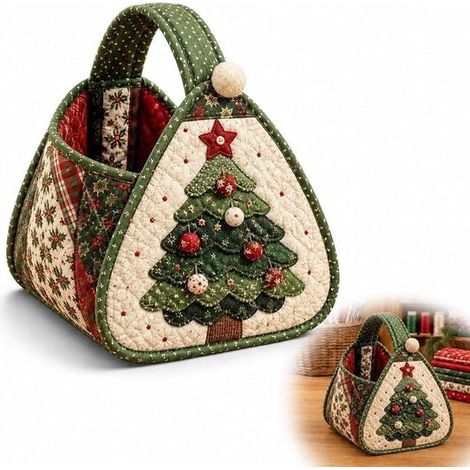 Panier de Noël matelassé - Kit de couture DIY - Panier de Noël en tissu - Panier de Noël avec anses - Panier de Noël matelassé fait maison (1/5)