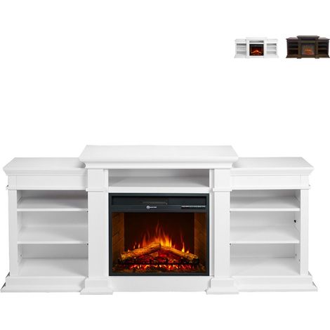 Elektrischer Kamin-Bodenkamin BIDEN aus weißem Holz L179 x T48 x H85