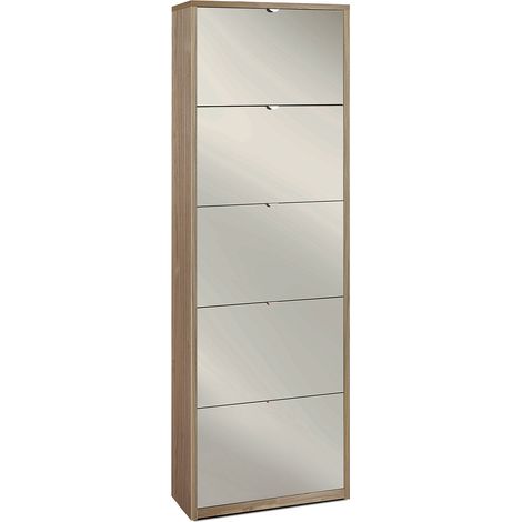 Scarpiera Salvaspazio 5 Ante con Specchio 25 Paia 63x190x29 cm Noce Stelvio (1/3)