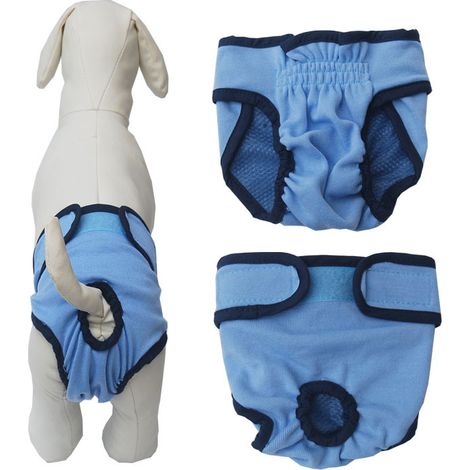 Réutilisable Pantalon Physiologique Culotte Sanitaire Chiens Femelle Couches Hygiéniques pour Petits Moyens et Grands Chiens（bleu） (1/5)