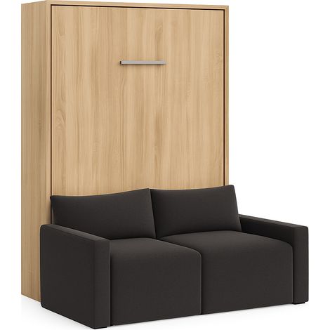Lit escamotable vertical avec canapé tissu VALENCIA Gris foncé Sans matelas-140x190-Canapé Gris foncé-Structure Chêne clair (1/5)