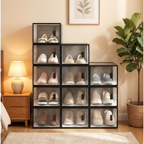 Set di 12 scatole per scarpe impilabili trasparenti con anta, 25 x 18,5 x 35,5 cm (1/5)