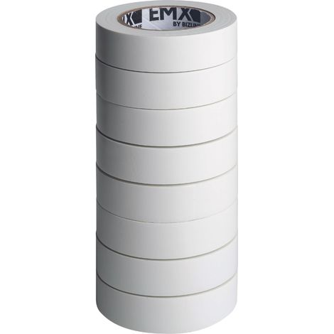 ruban adhésif isolant - 15 mm x 10 m x 0.15 mm - blanc - lot de 8 - bizline 103002